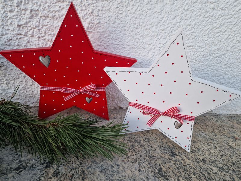 2 Sterne * Pünktchen * Rot-Weiß-Beige * 27 und 29 cm * zum Aufstellen