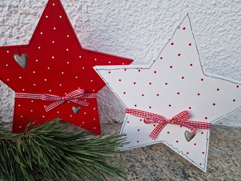 2 Sterne * Pünktchen * Rot-Weiß-Beige * 27 und 29 cm * zum Aufstellen