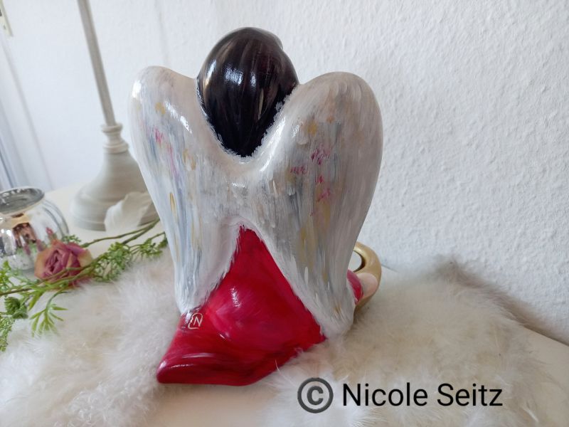 Engellicht handbemalt * Goldlicht * Herz * Höhe 21 cm * Keramik