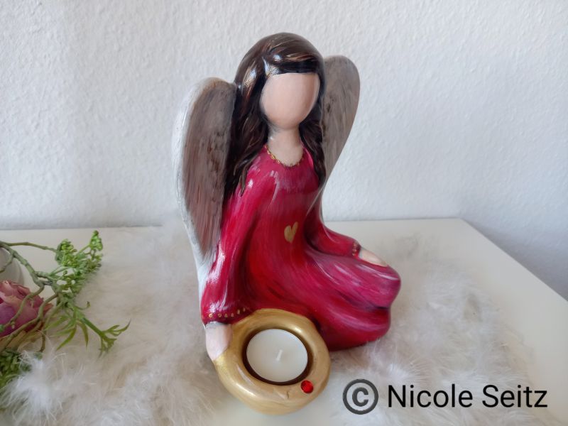 Engellicht handbemalt * Goldlicht * Herz * Höhe 21 cm * Keramik