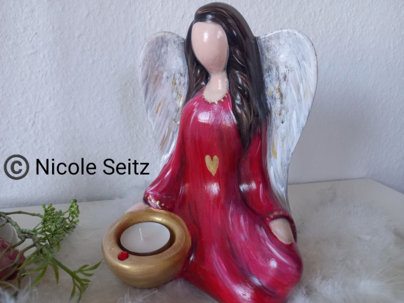 Engellicht handbemalt * Goldlicht * Herz * Höhe 21 cm * Keramik