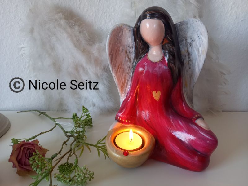 Engellicht handbemalt * Goldlicht * Herz * Höhe 21 cm * Keramik