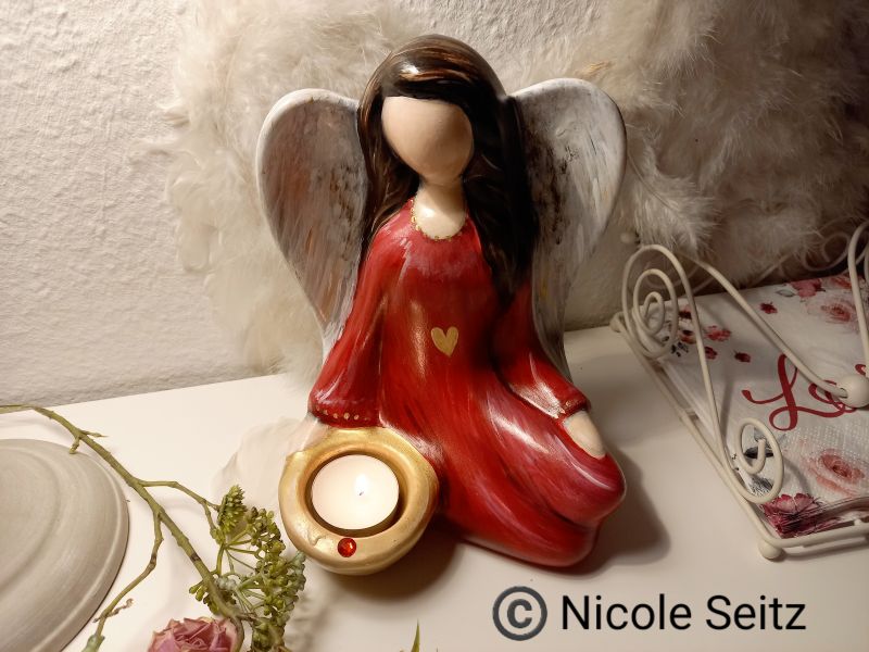 Engellicht handbemalt * Goldlicht * Herz * Höhe 21 cm * Keramik