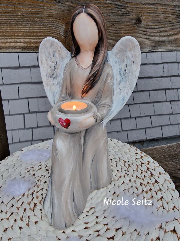 Engelfigur handbemalt * Herzenslicht * Herz * 29 x 18 x 22,5 cm * Keramik