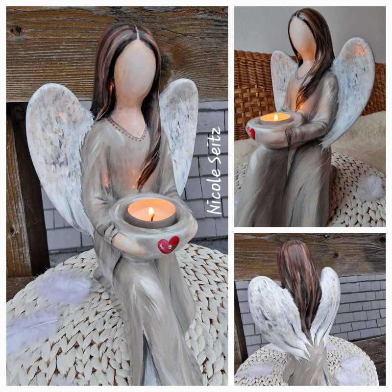 Engelfigur handbemalt * Herzenslicht * Herz * 29 x 18 x 22,5 cm * Keramik