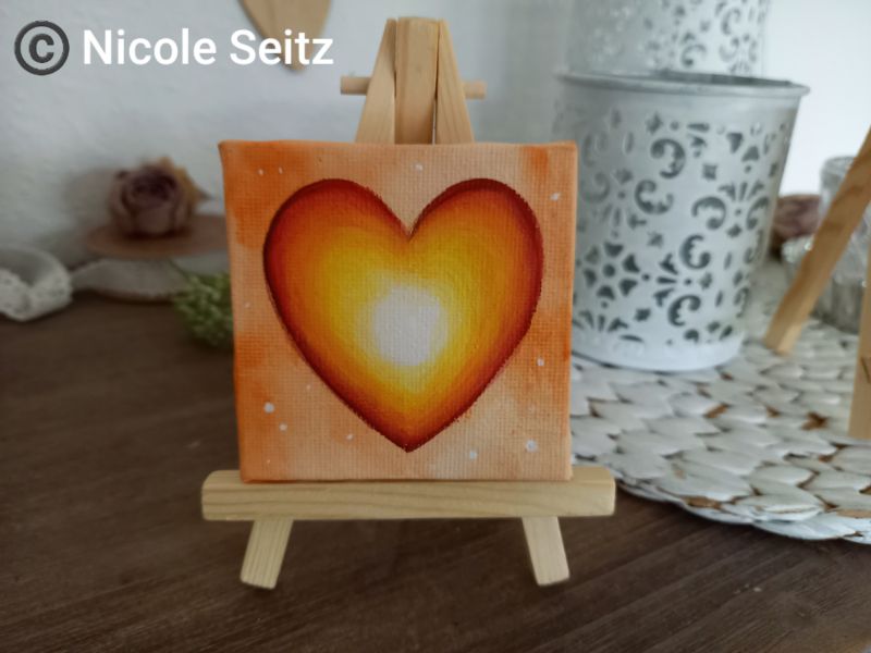 Mini-Bild * Herzöffnung * auf Staffelei * 7 x 7 cm