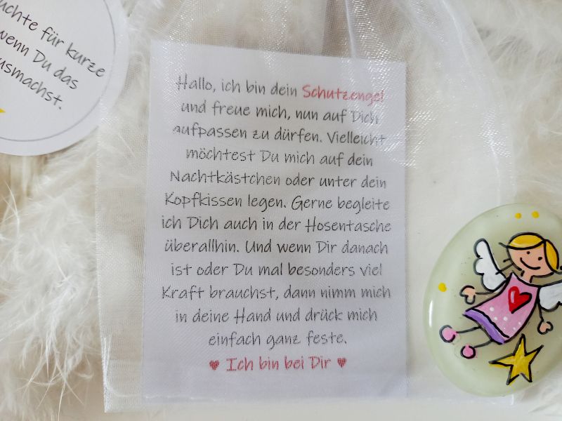 Schutzengel für Kinder * kurz nachtleuchtend * mit Spruchkärtchen im Organzabeutel