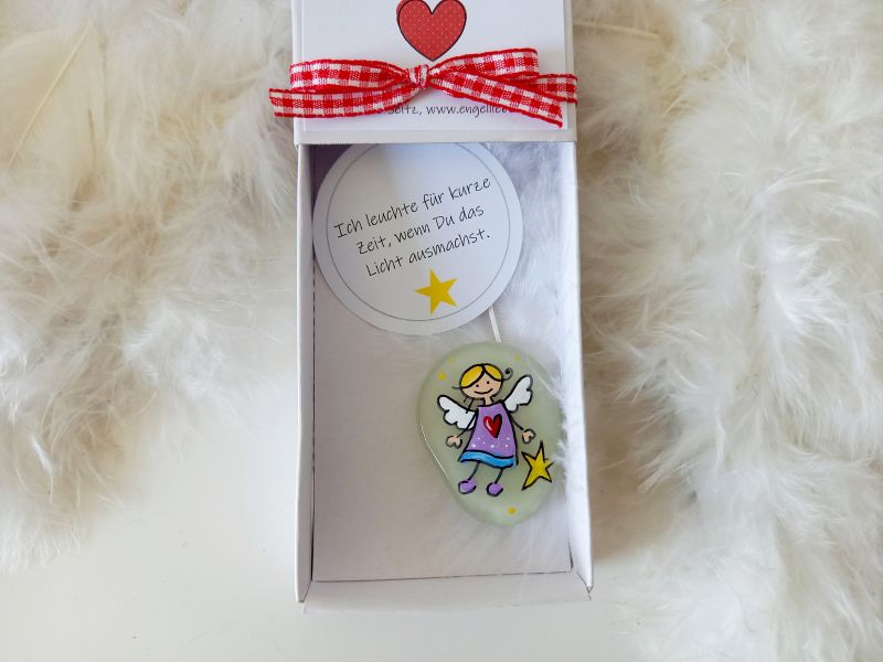 Schutzengel für Kinder * kurz nachtleuchtend * in einem Karton mit Spruchkärtchen * Lila