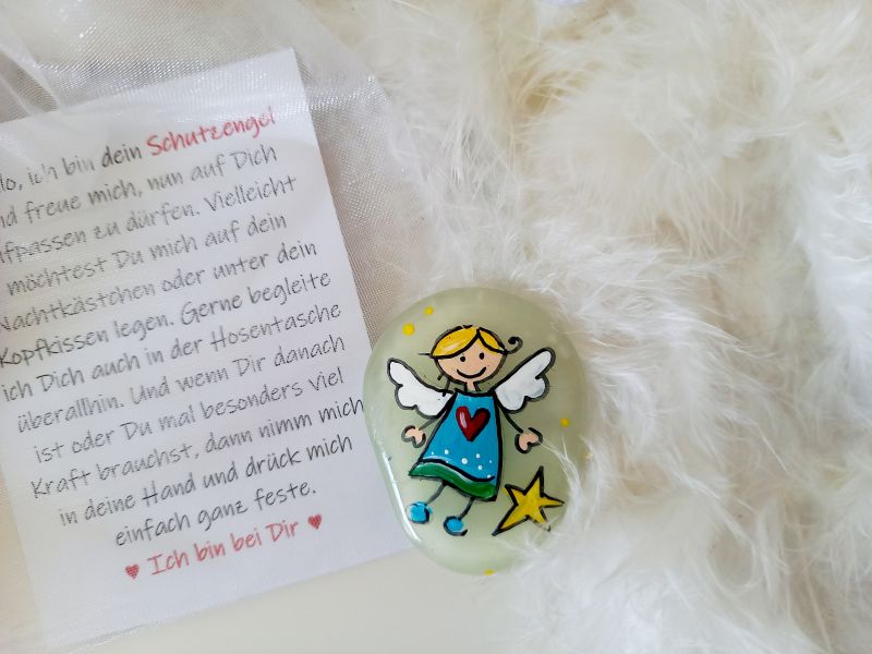 Schutzengel für Kinder * kurz nachtleuchtend * mit Spruchkärtchen im Organzabeutel * Türkis