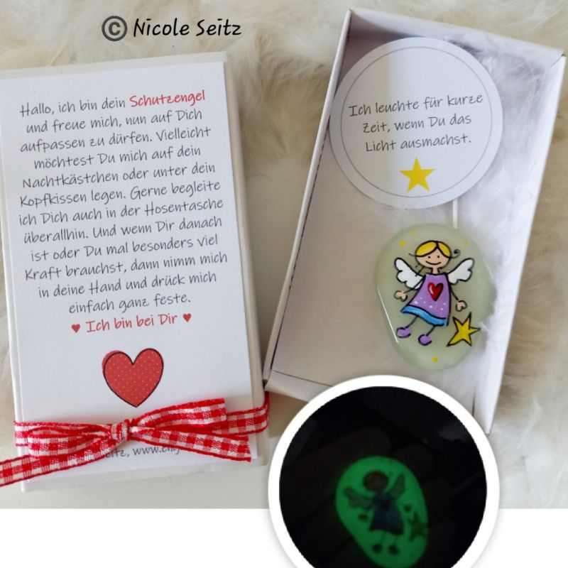 Schutzengel für Kinder * kurz nachtleuchtend * in einem Karton mit Spruchkärtchen * Lila