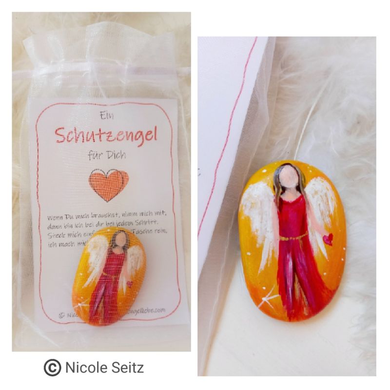 Hosentaschen-Schutzengel * Orange Rot * Herz * 4,7 x 3,1 x 1 cm