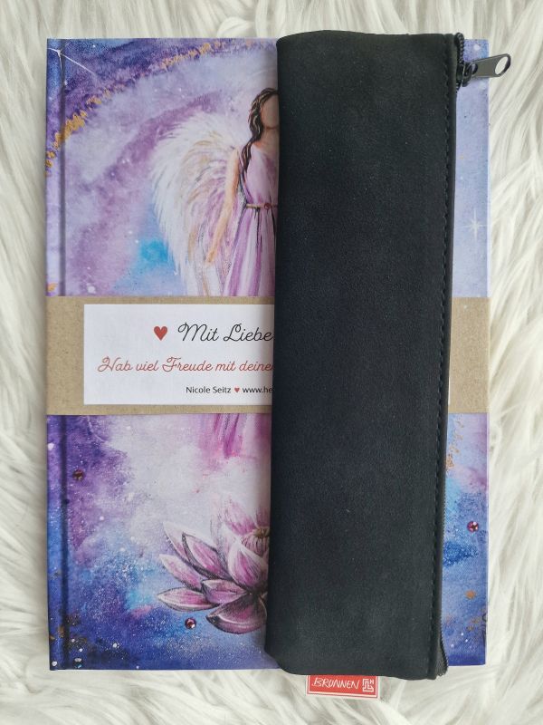 Bundle Engelnotizbuch * mit Mäppchen (6 Farbstifte, Kugelschreiber, Bleistift) + Lesezeichen mit dem Engel der Entfaltung * Geschenkidee
