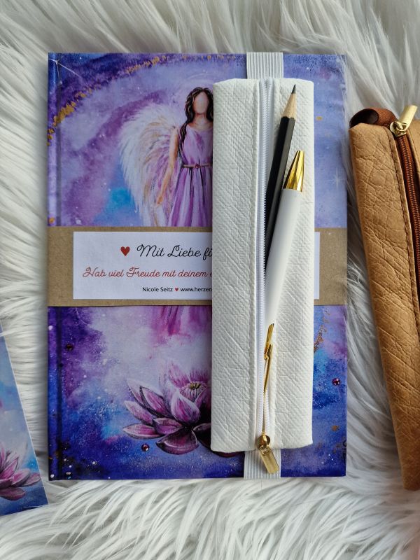 Bundle Engelnotizbuch * mit Mäppchen (Kugelschreiber, Bleistift) + Lesezeichen mit dem Engel der Entfaltung * Geschenkidee