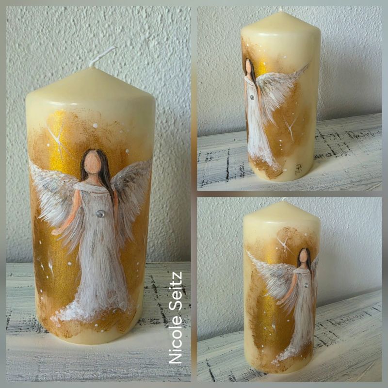 Kerze handbemalt * Goldengel * 15 x 7 cm