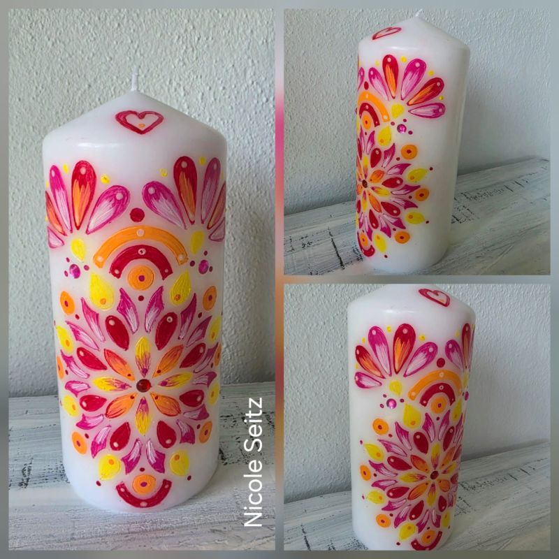 Kerze handbemalt * Mandala * 18 x 8 cm * Ritualkerze