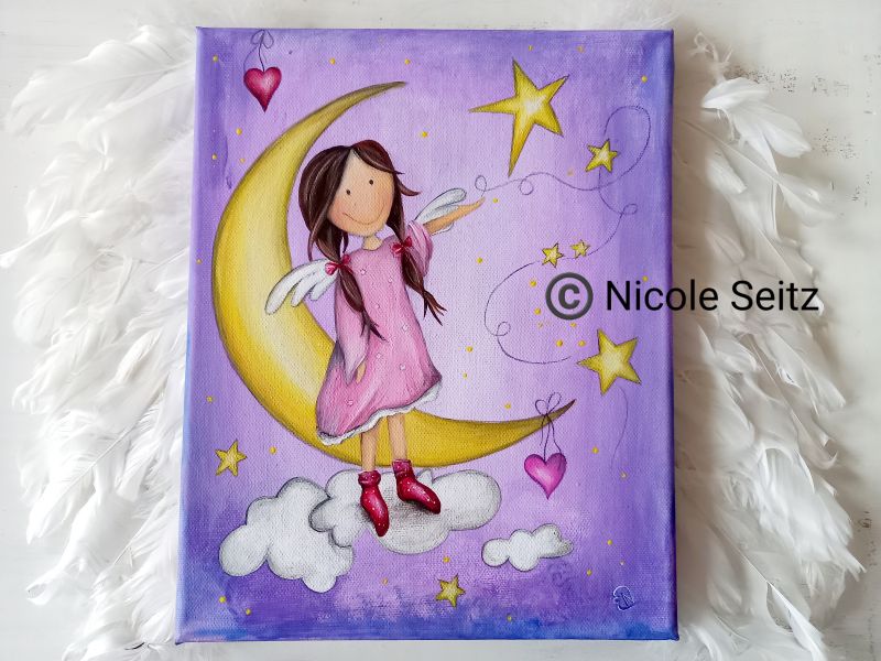 Kinder Leinwandbild (Original) * Engel der Nacht  * Nicole Seitz