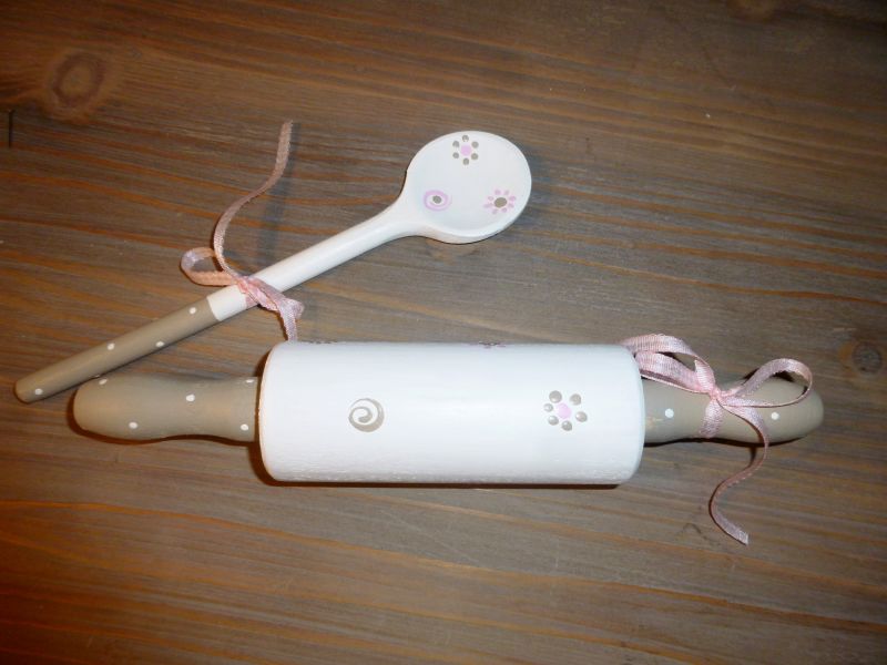 Nicht mehr verfügbar!! Set für die Kinderküche * Teigrolle, Kochlöffel * Shabby * Blümchen