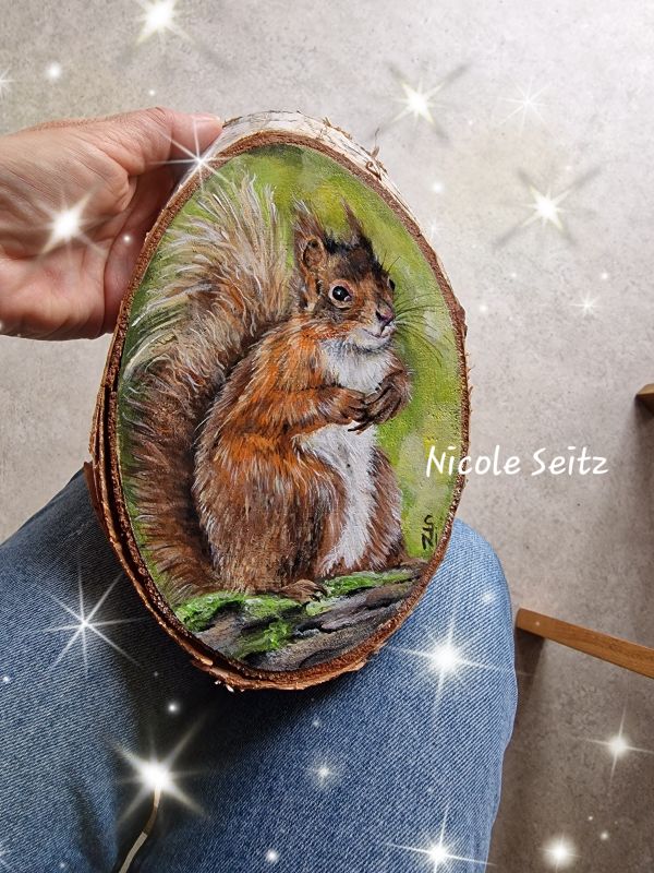 Holzscheibe handbemalt * Krafttier Eichhörnchen * 23 x 13,5 x 2 cm