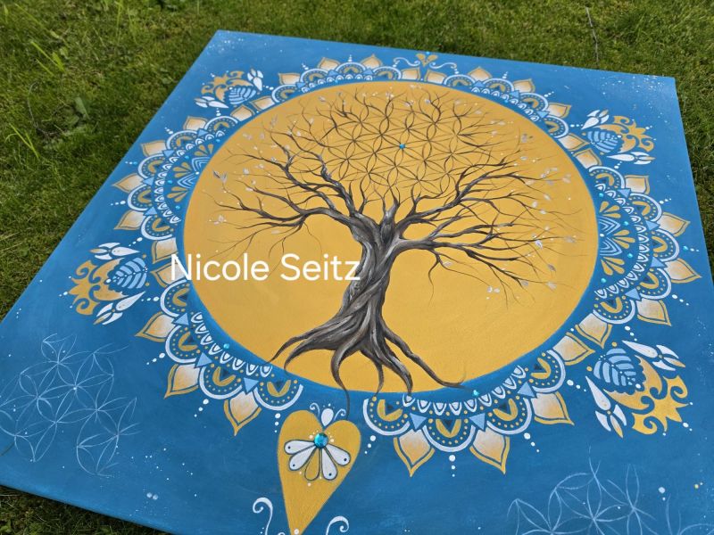 Leinwandbild (Original) * Lebensbaum * 70 x 70 cm * Kraftbaum * Mandala * Blume des Lebens