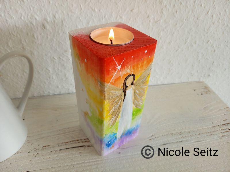 Engellicht aus Holz * Regenbogen * handbemalt