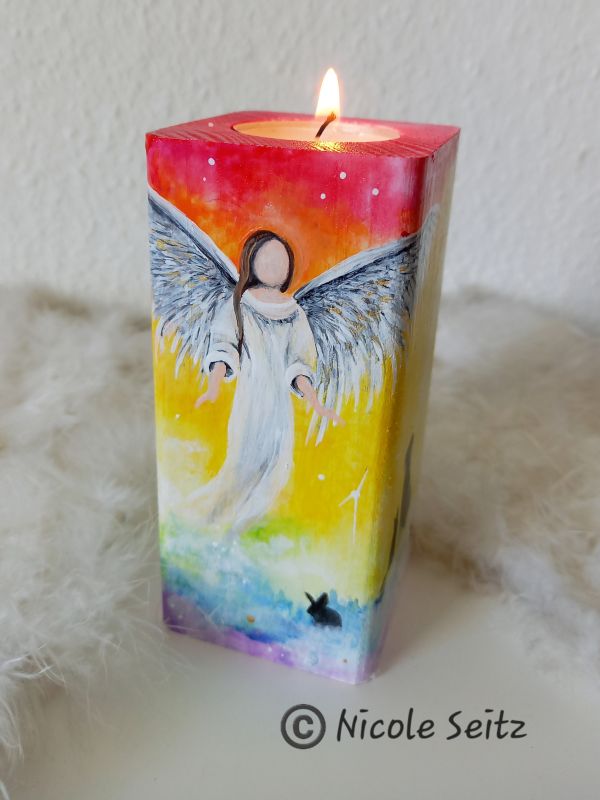 Engellicht aus Holz * Engel der Tiere * handbemalt