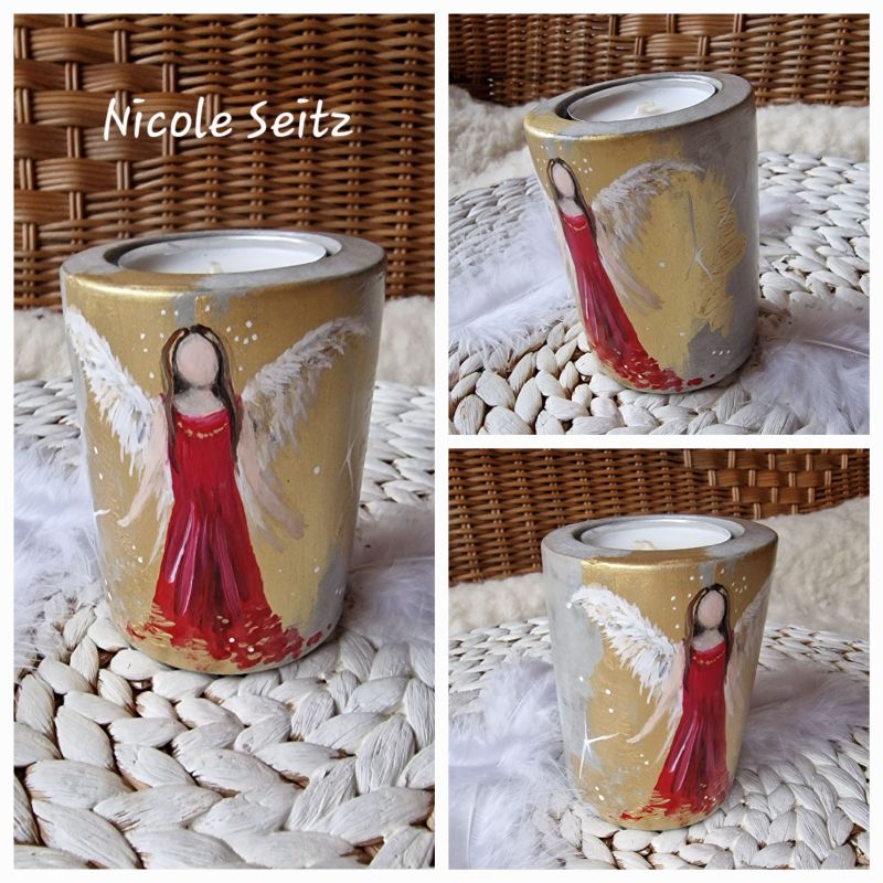 Engellicht aus Beton * handbemalt * Rot-Gold * Weihnachten