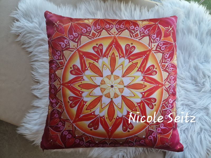 Kissen * Mandala "Leuchtender Kreis" 45 x 45 cm * Satin * mit Füllung