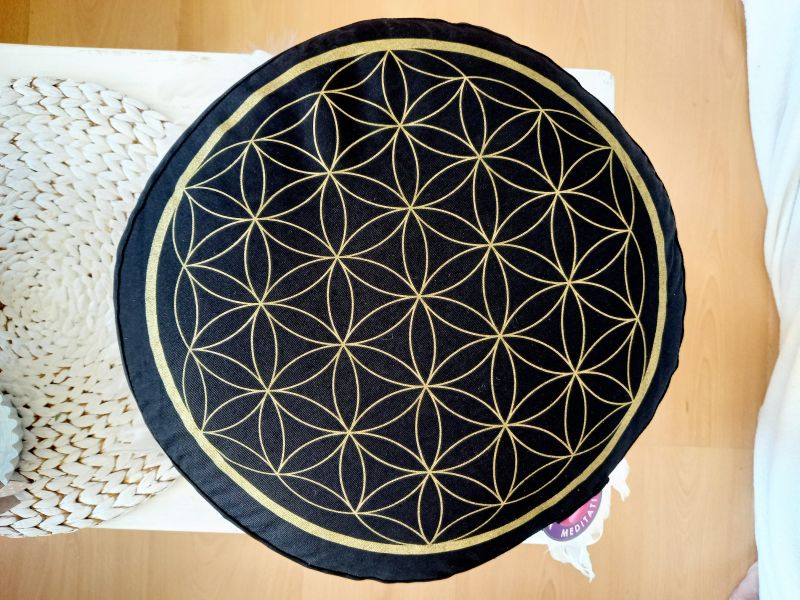 Meditationskissen * Blume des Lebens * schwarz-gold