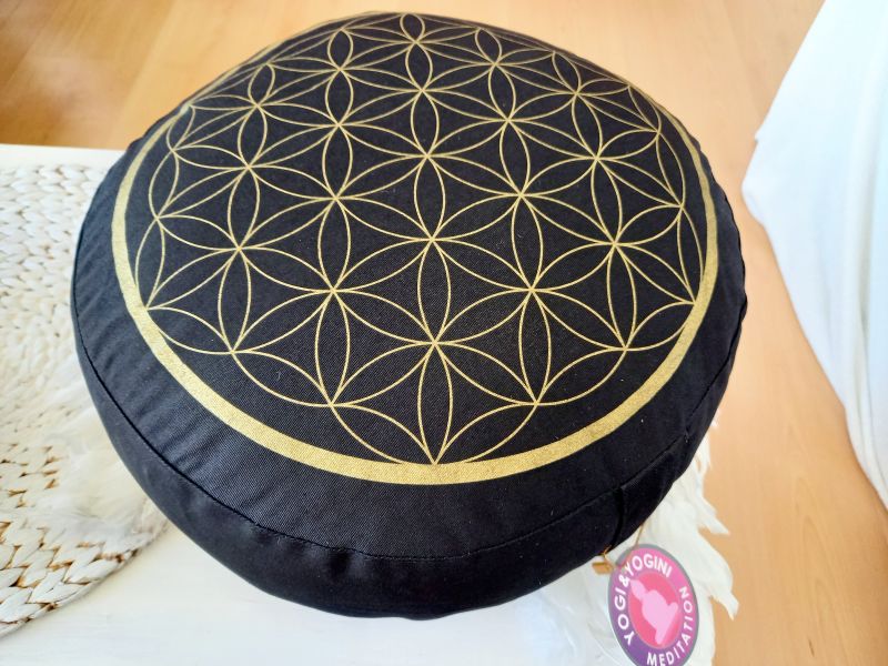 Meditationskissen * Blume des Lebens * schwarz-gold