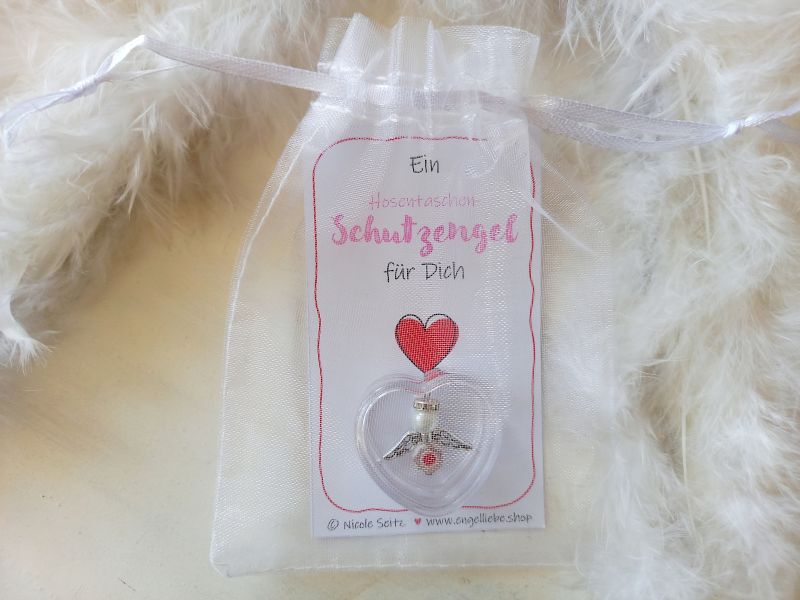 Hosentaschen-Schutzengel * Ein Schutzengel für Dich * im Organza-Säckchen * mit Kärtchen * Rot