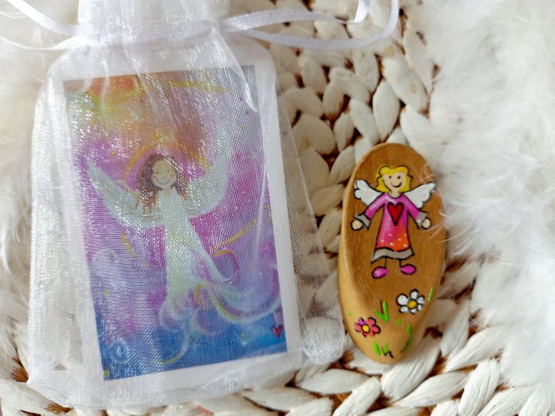 Hosentaschen-Schutzengel * Holz * in Organza-Säckchen mit Spruchkärtchen