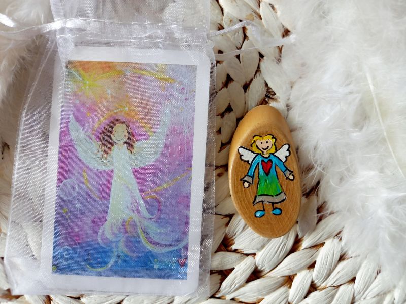 Hosentaschen-Schutzengel * Holz * in Organza-Säckchen mit Spruchkärtchen