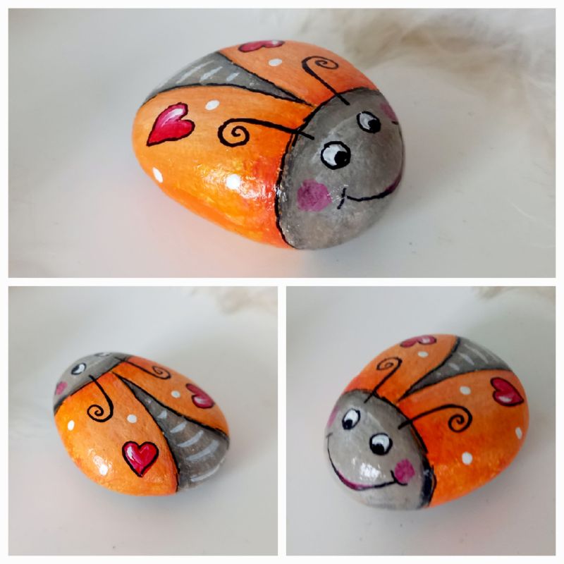 Kleiner Käferl-Stein * Orange mit Herzen * 4,3 x 3,5 x 2,1 cm