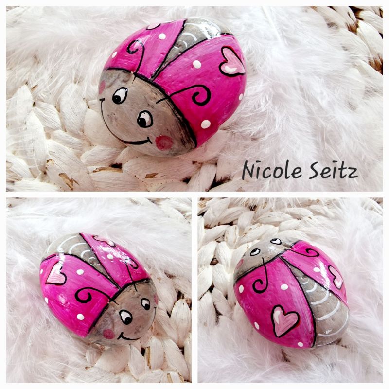Käferl-Stein * Pink mit Herzen * 5 x 4 x 2,3 cm