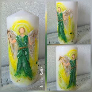Kerze handbemalt * Erzengel Raphael * 18 x 8 cm * Heilung * Heilkerze