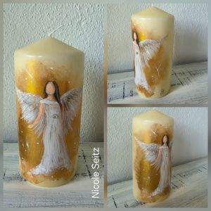 Kerze handbemalt * Goldengel * 15 x 7 cm