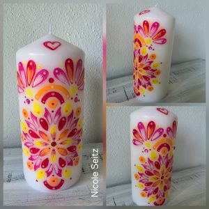 Kerze handbemalt * Mandala * 18 x 8 cm * Ritualkerze