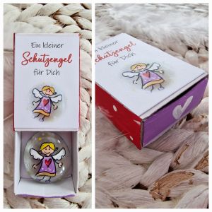 Glasstein * 2,8 cm * Schutzengel * bemalt * in einer Schachtel * Lila-Gold